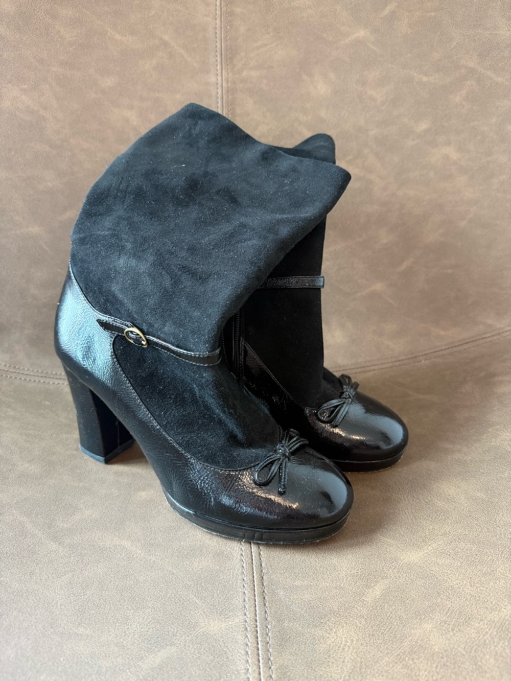 Marc by Marc Jacobs Black Suede & Patent Leather Heeled Booties